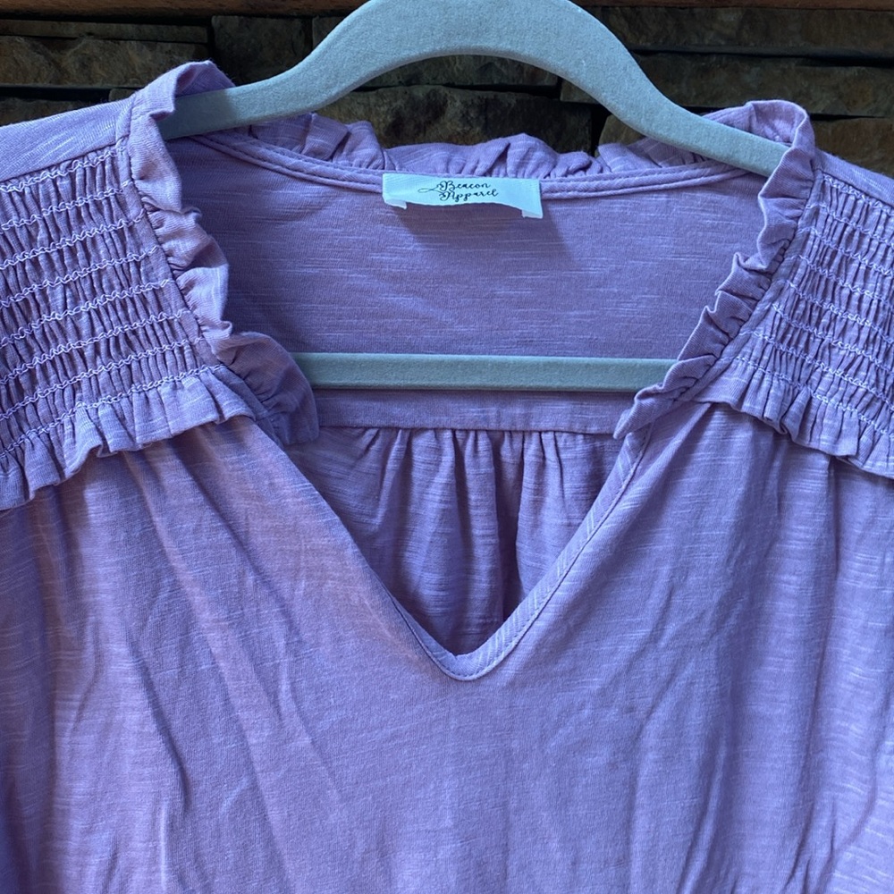 Beacon Apparel Stitch Fix Medium cotton modal smocked ruffle v-neck top - Picture 3 of 5